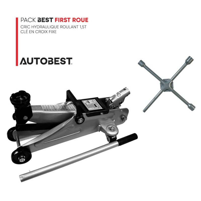 Autobest - Pack best first roue Cric hydraulique roulant 1,5t et clé en croix fixe renforcée