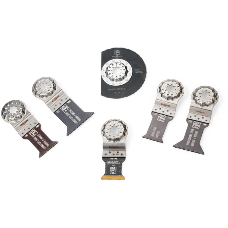 Fein - Best of Starlock metal - Set de 6 lames de scie - 1 lame E-Cut CarbidePRO 32 mm, 2 E-Cut Long-Life 35 et 50 mm, 1 universelle E-Cut 44 mm, 1