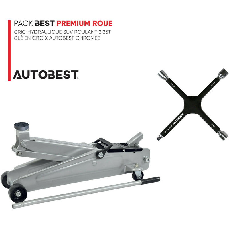 Pack BEST PREMIUM ROUE Cric hydraulique SUV roulant 2.25t et clé en croix Autobest chromée
