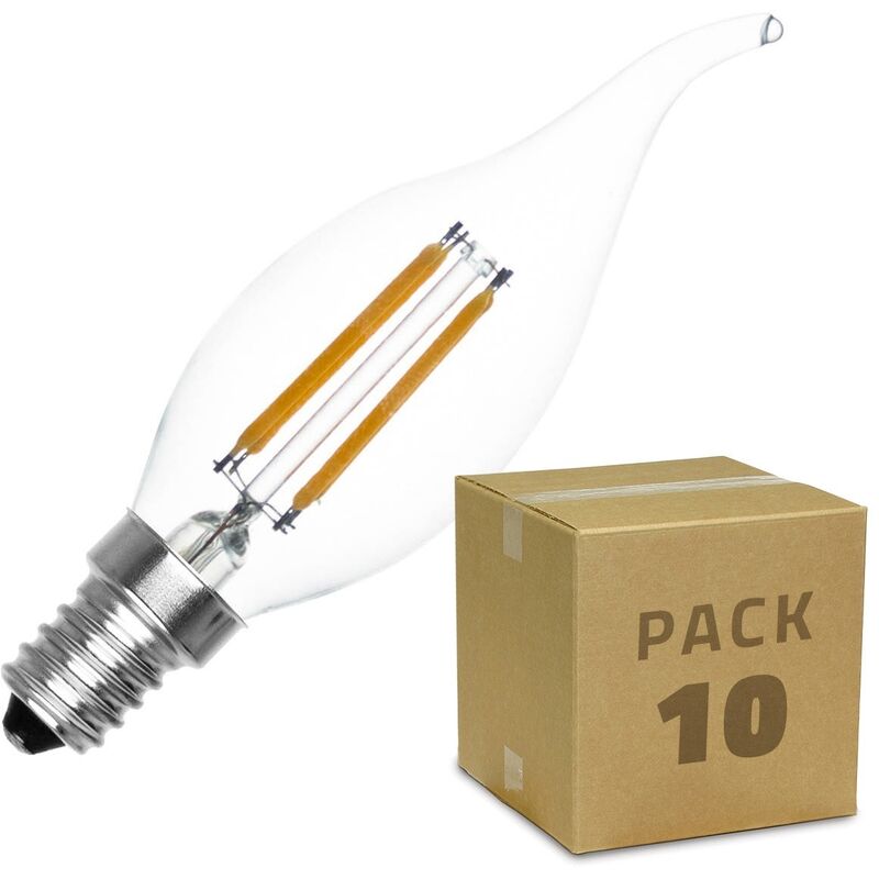 

Pack Bombilla LED E14 Casquillo Fino Regulable Filamento Murano C35 Vela 4W (10 un) Blanco Cálido 2000K - 2500K . - Blanco Cálido 2000K - 2500K