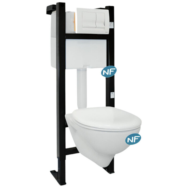 Pack bâti-support Evo Autoportant avec cuvette suspendu, abattant et commande, nf