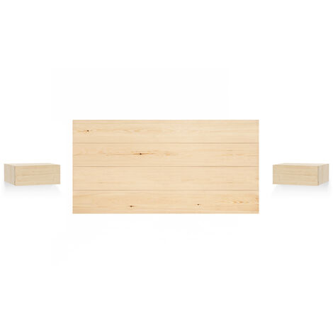 Pack cabecero y mesitas flotantes de madera maciza en tono natural de varias medidas