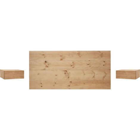 Pack cabecero y mesitas flotantes de madera maciza en tono roble medio