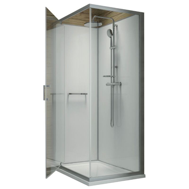 Leda - Pack cabine de douche 90 x 90 cm Karamineral 2 porte pivotante + receveur de douche antidérapant