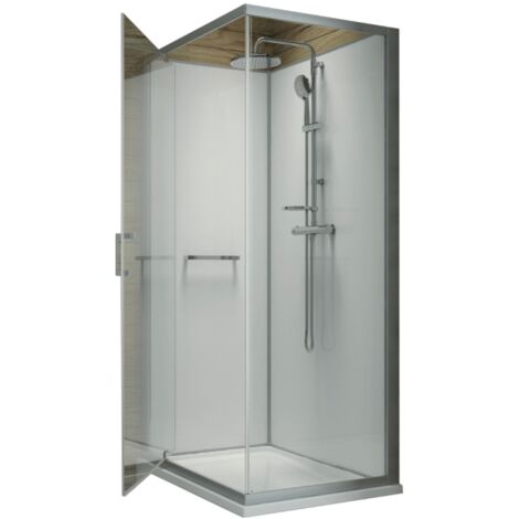 Pack cabine de douche 90 x 90 cm LEDA Karamineral 2 porte pivotante + receveur de douche antidérapant