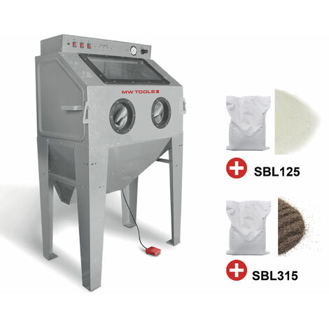Pack cabine de sablage 415 L avec 25 kg de microbilles de verre et 25 kg de corindon brun MW Tools CAT415SET