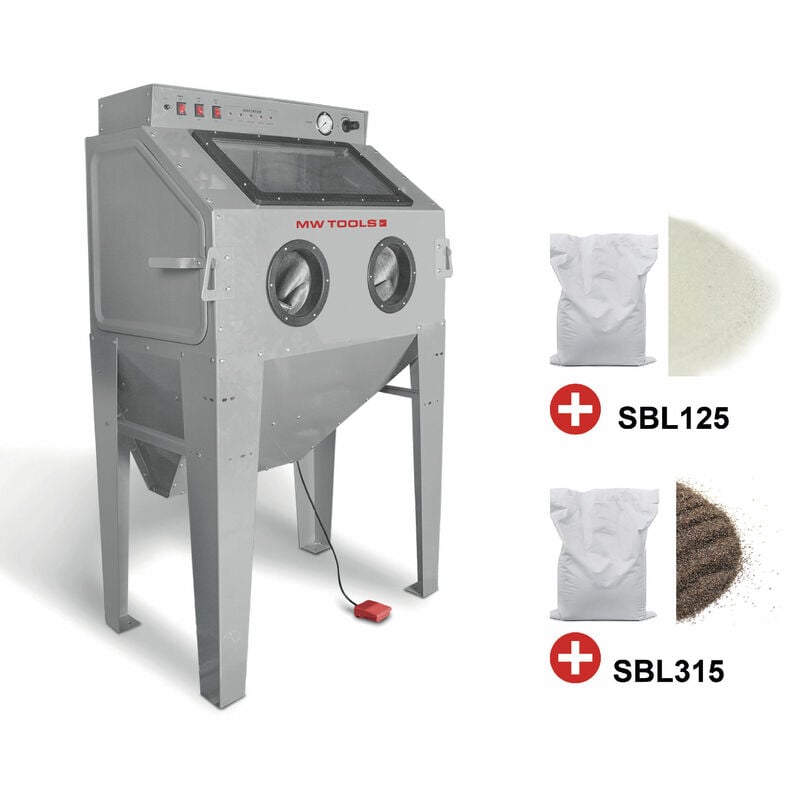Pack cabine de sablage 415 l avec 25 kg de microbilles de verre et 25 kg de corindon brun Mw Tools CAT415SET