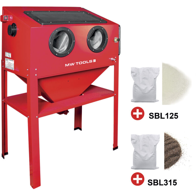 Mw Tools - pack Cabine de sablage 220 l avec 25 kg de perles de verre et 25 kg de corindon brun CAT410SET