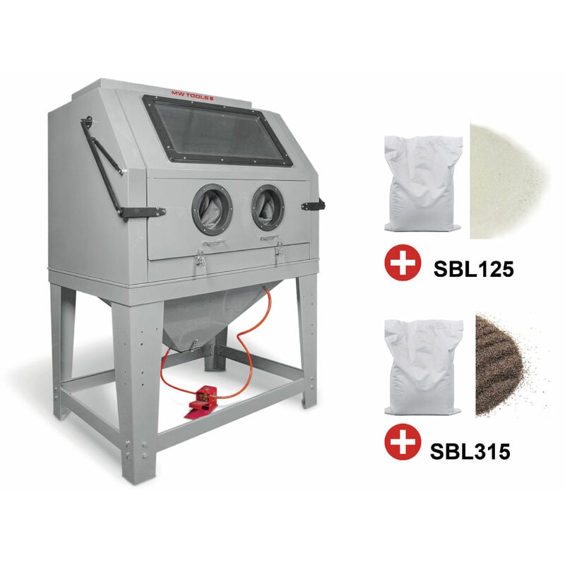Pack Cabine de sablage professionnelle 990 l avec 25 kg de perles de verres et 25 kg de corindon brun Mw Tools CAT990SET