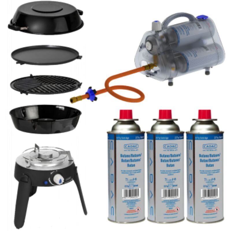 Cadac - pack Safari Chef 30 lp Barbecue Gaz + PowerPack 30bar portable + 3 Cartouches de Gaz - Camping-car