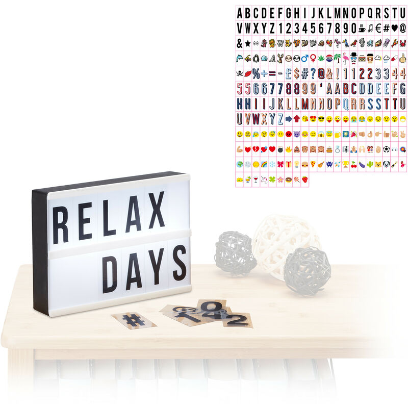 

Relaxdays - Pack Caja de Luz Led con 300 Letras, Símbolos y Cifras, Plástico, Blanco y Negro, 15 x 21 x 4 cm