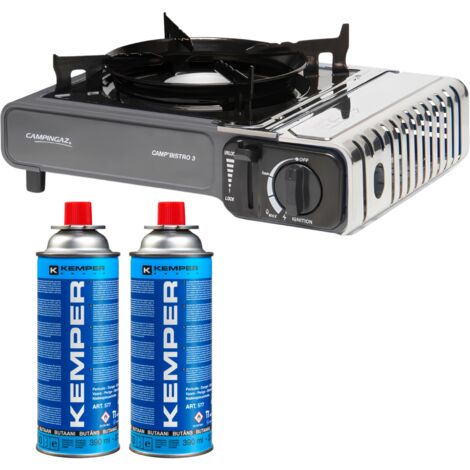 Pack CAMPINGAZ Barbecue Camp Bistro 3 2200W + KEMPER 2x Cartouches De Gaz Butane 227GR Camping-Car