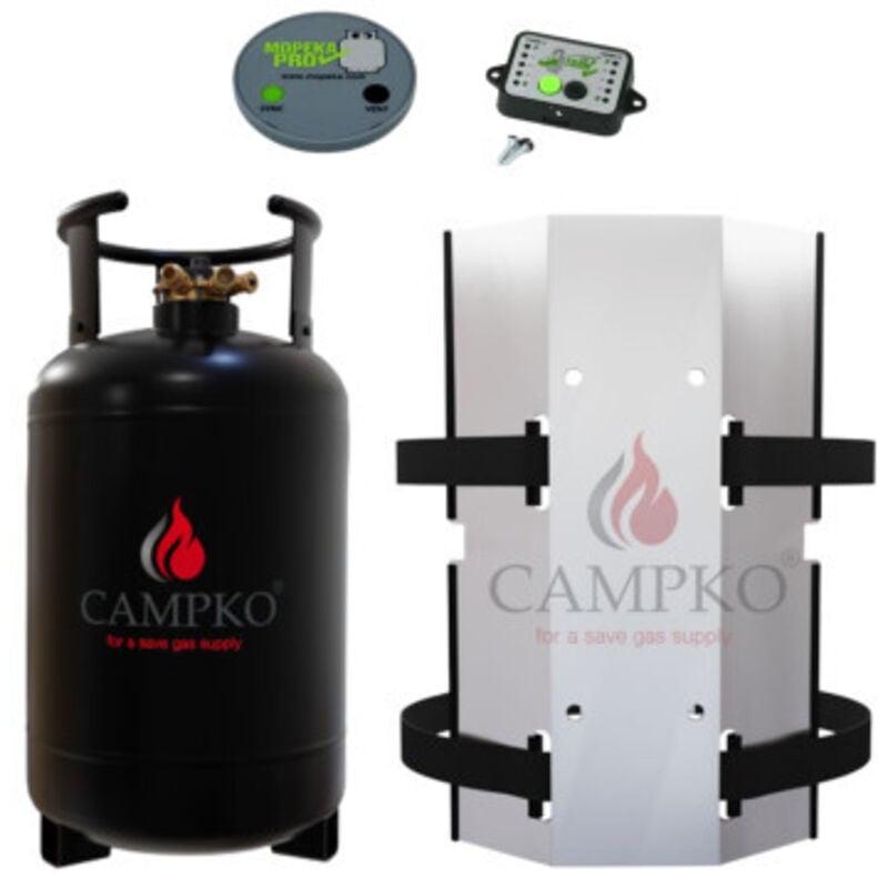 Pack campko Bouteille gpl 30L Rechargeable Bleutooth + Support mural Afficheur et Jauge Camping Car