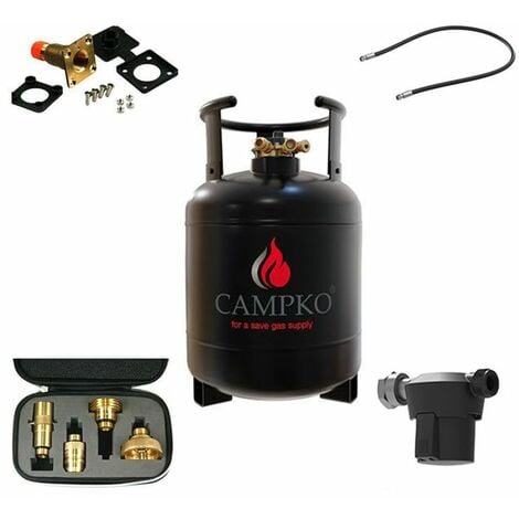 Pack CAMPKO Kit Bouteille GPL 15L + Lyre 0.5m + Boîte de Transfert + Filtre à Gaz + Adaptateurs Camping-Car - Noir