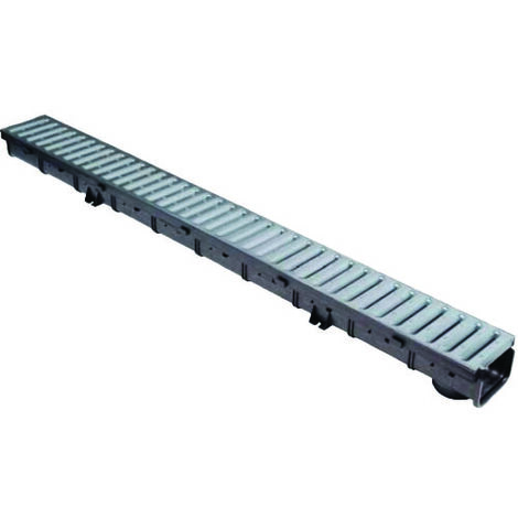Pack Caniveau emboîtable Noir PP PRATIKO EASY série 100 BAS + Grille Passerelle en acier A15 - First Plast