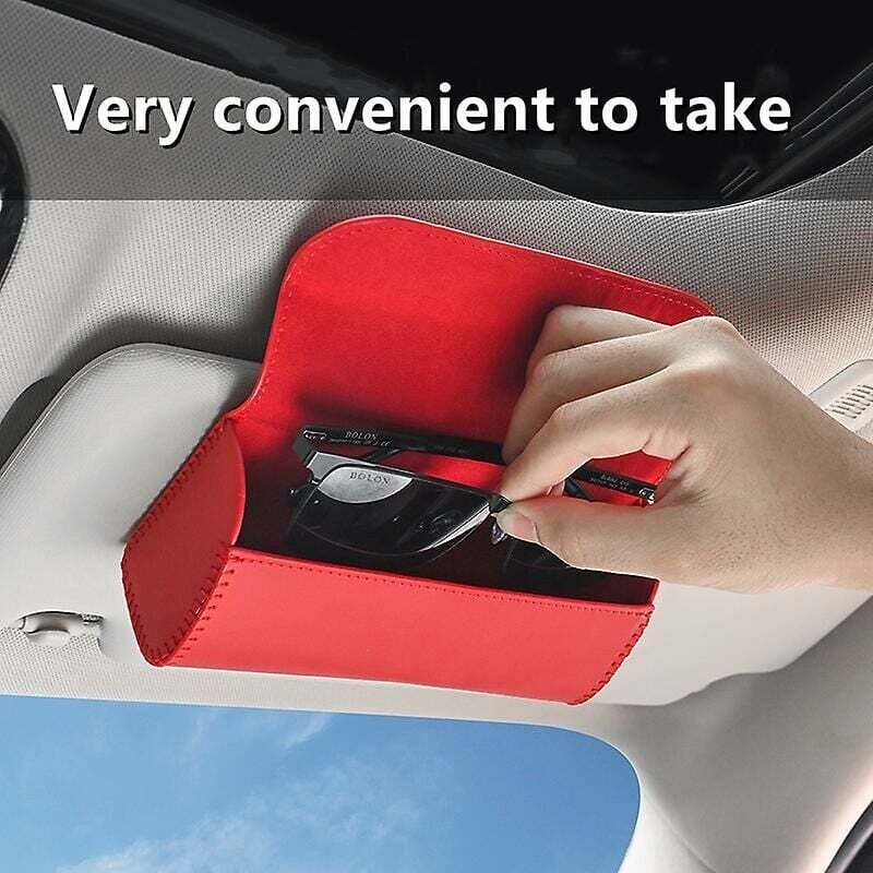 Pack Car Visor Sunglasses Case Clip Hook Magnetic Clasp Sunglass Holder Storage Box pu Leather Glasses Frame Car Interior Wind Red mumu
