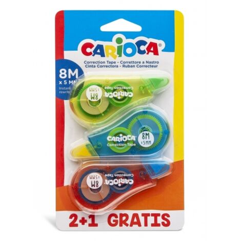 Pack carioca corrector de cinta 2+1 - cubriente - se puede volver a escribir enseguida - ideal para cualquier tipo de papel - color varios