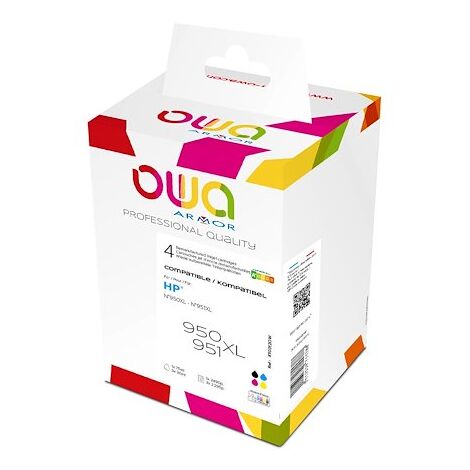 Pack cartouches Owa compatibles HP 950XL et 951XL 4 couleurs pour imprimante jet d'encre