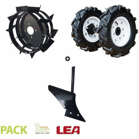 Pack charrue monosoc, roues agraires et fer LEA pour motobineuse et motoculteur toutes marques