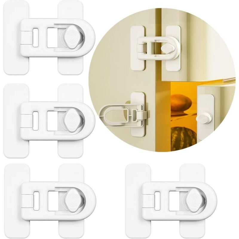 Pack Child Proof Refrigerator Door Locks for Refrigerators, Freezers and Cabinets, No Tools or Drills Required (White)