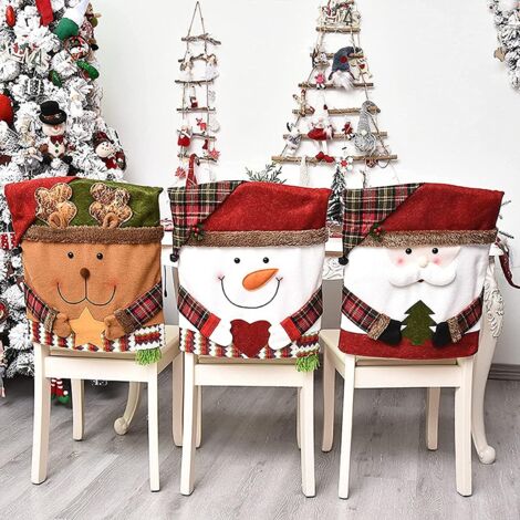 Pack Christmas Chair Back Covers for Dining Room Santa Snowman Reindeer Xmas Party Decoration(54 x 48cm)