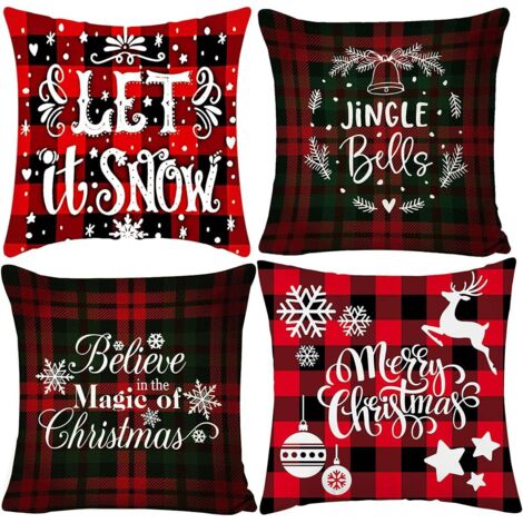 Pack, Christmas Pillow Covers, Christmas Theme Cushion Cover, Red Christmas Decoration Pillowcases, Sofa Decoration Cushion Cover, Christmas Decorations (45 x 45 cm)