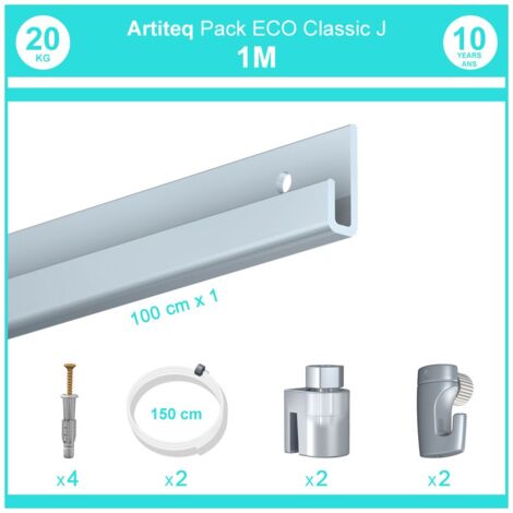 Pack Cimaise Complet 1m Classic J avec Tiges - Accrochage cadres et tableaux Aluminium