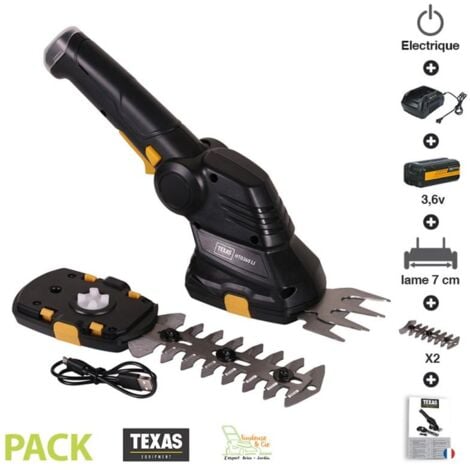 Pack cisaille à gazon 70mm et taille arbuste 120mm batterie lithium USB Texas HTG360LI
