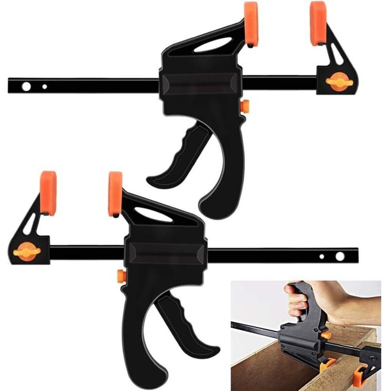 Pack Clamp, One-Hand Clamp, 6-Inch Quick Clamp, F-Shaped Clamp, Carpenter's Stainless Steel Clamps, 150 mm Clamping Width for Joiners - Black