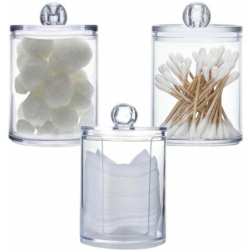 Pack Clear Acrylic Makeup Holder for Cotton Balls, Cotton Swabs and Cotton Swabs for Bathroom, Makeup Storage Jar, Cotton Ball Storage
