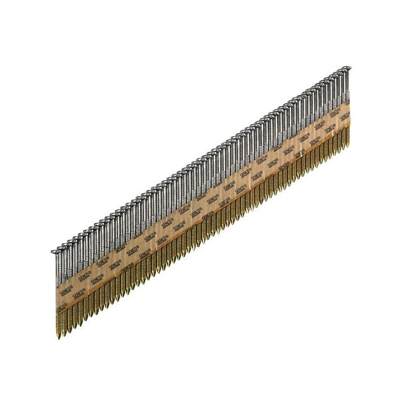 Pack clous annelés en bande D34° diamètre 2,80 mm longueur 50 mm et 2 cartouches de gaz pack de 2100 Senco