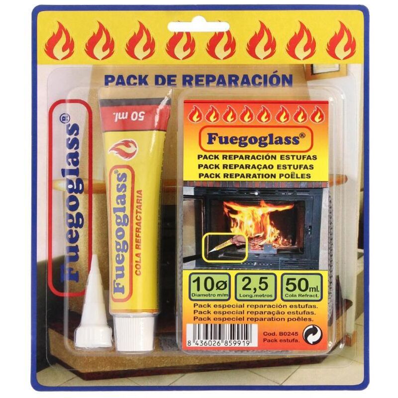 

Kit reparacion estufaschimeneas cola refractaria y cordon fibra vidrio 10 mm x 25 m
