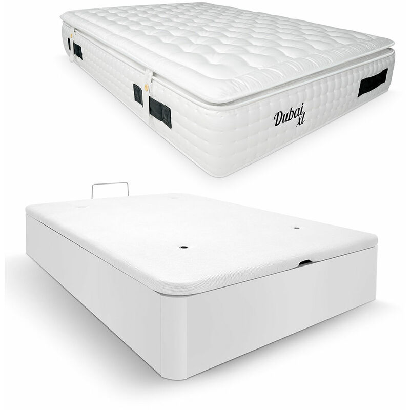 

Pack Colchón de Lujo Dubai XL + Canapé Madera Extra-Reforzado | Color Blanco 135 x 180 | Montaje Incluido - Blanco