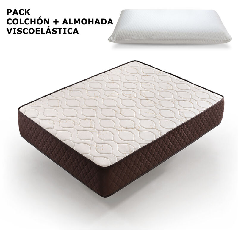 

Pack Colchón + 2 Almohadas Viscoelásticas 70 cm Descansín | 135 x 180 | Gran Firmeza | Tejido Transpirable y Antiácaros