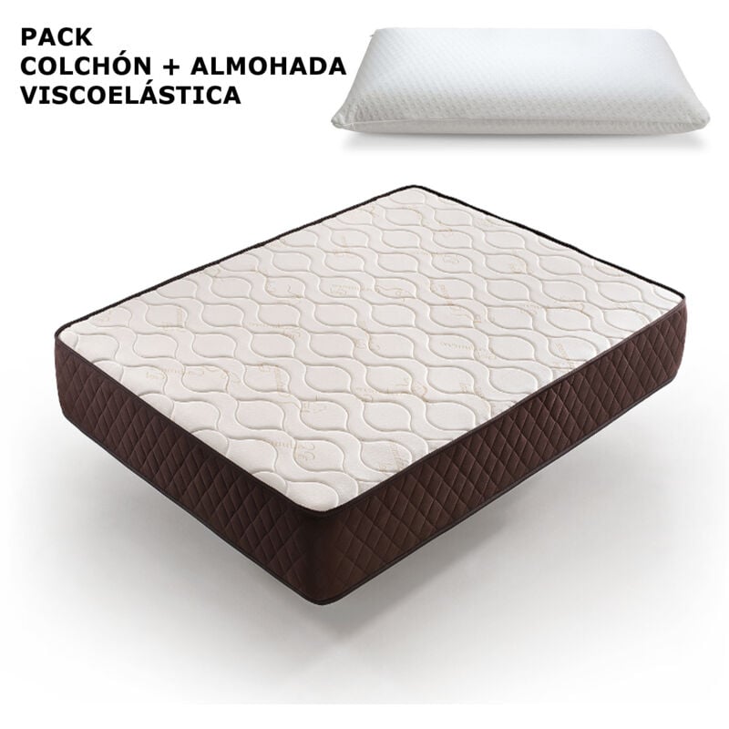 

Pack Colchón + 2 Almohadas Viscoelásticas 70 cm Descansín | 140 x 190 | Gran Firmeza | Tejido Transpirable y Antiácaros