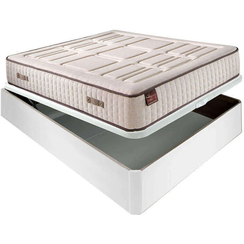 

Colchón Hr Cotton con visco 27 cm extra firme transpirable + Canapé abatible madera 3D transpirable altura 34 cm | Blanco - 105x190cm