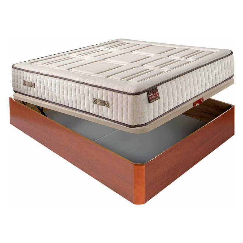 

Colchón Hr Cotton con visco 27 cm extra firme transpirable + Canapé abatible madera 3D transpirable altura 34 cm | 160x200cm - Cerezo