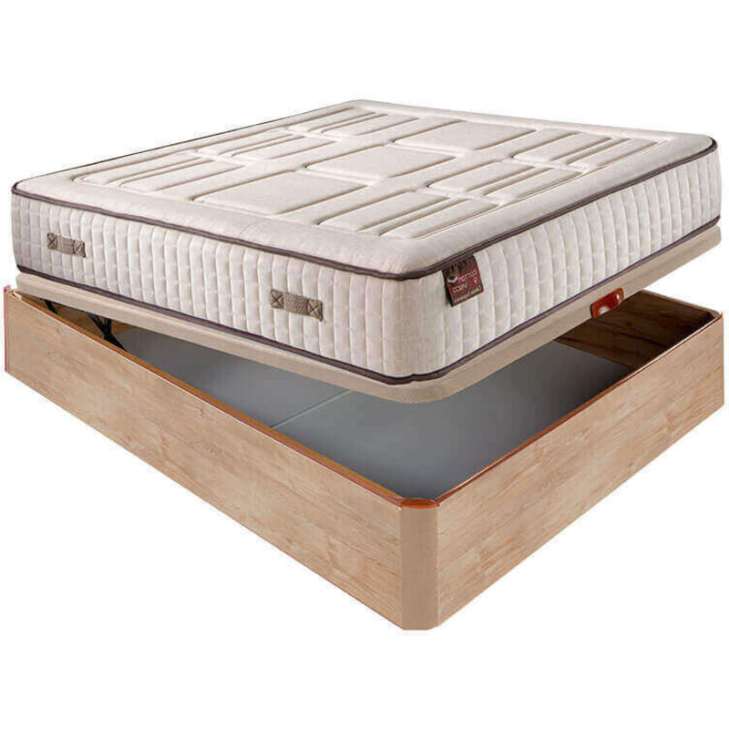 

Colchón Hr Cotton con visco 27 cm extra firme transpirable + Canapé abatible madera 3D transpirable altura 34 cm | 160x200cm - Roble