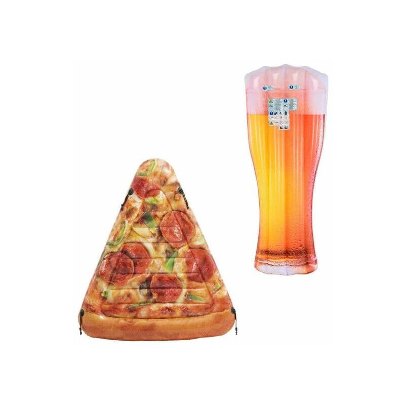 

Pack Colchón de playa hinchable vidrio de cerveza 180x75 cm - Colchón de playa hinchable trozo de pizza 175x145 cm