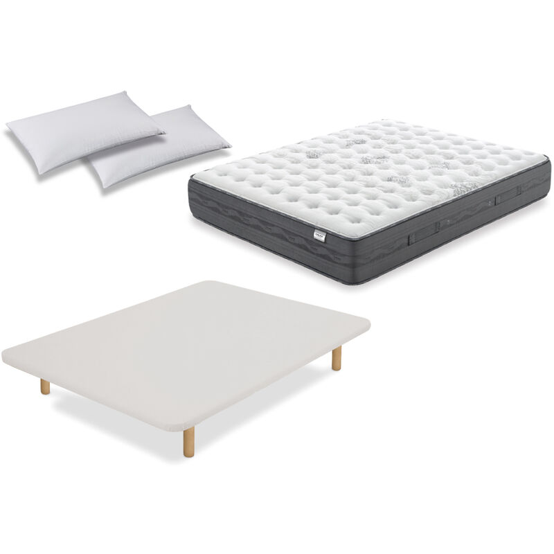 

PACK COLCHON NIMBUS VISCO 150x200 + BASE TAPIZADA REFORZADA CRUDO + 2 ALMOHADAS LIDER - Flex