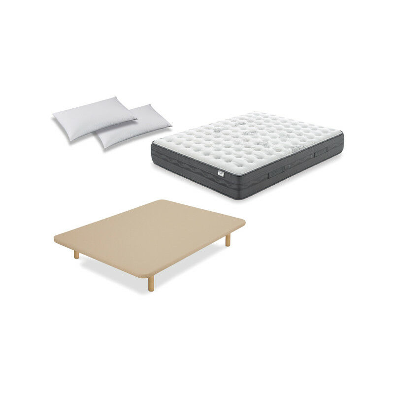 

PACK COLCHON NIMBUS VISCO 160x200 + BASE TAPIZADA REFORZADA BEIGE + 2 ALMOHADAS LIDER - Flex