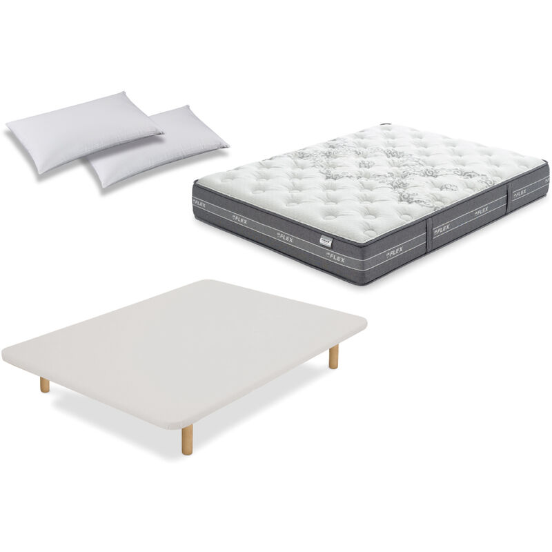 

PACK COLCHON NUBE VISCO 150x190 + BASE TAPIZADA REFORZADA CRUDO + 2 ALMOHADAS LIDER - Flex