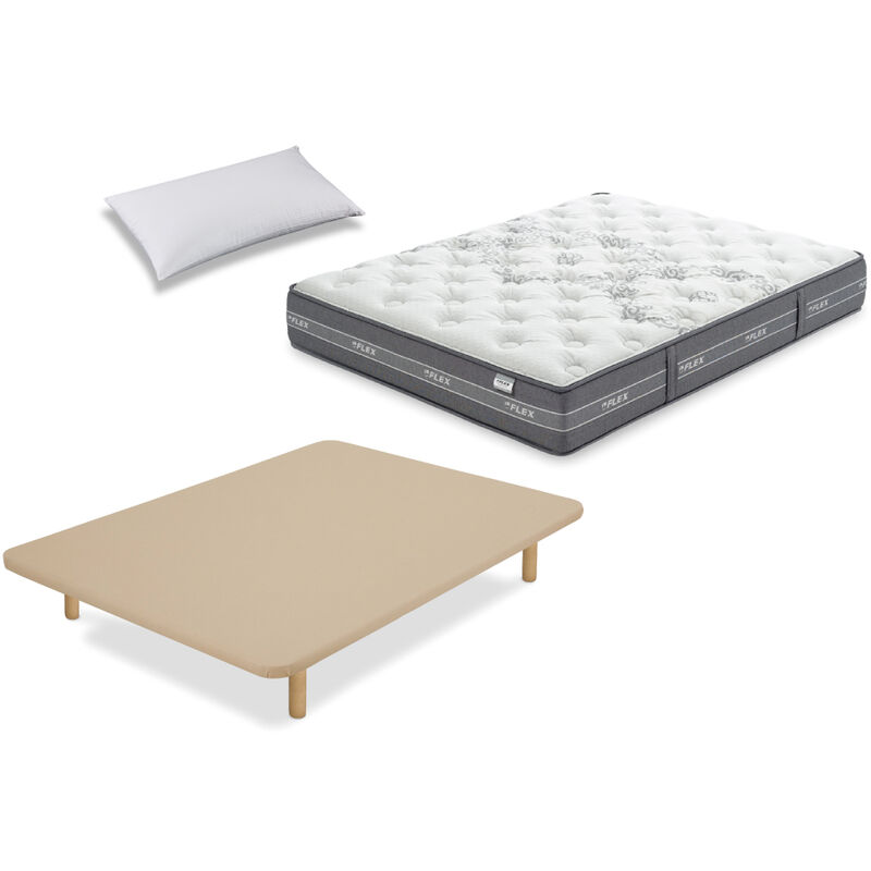 

PACK COLCHON NUBE VISCO 90x200 + BASE TAPIZADA REFORZADA BEIGE + ALMOHADA LIDER - Flex