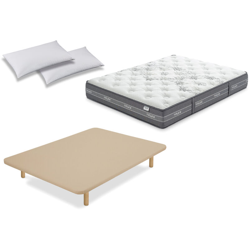 

PACK COLCHON NUBE VISCO 135x190 + BASE TAPIZADA REFORZADA BEIGE + ALMOHADA LIDER - Flex