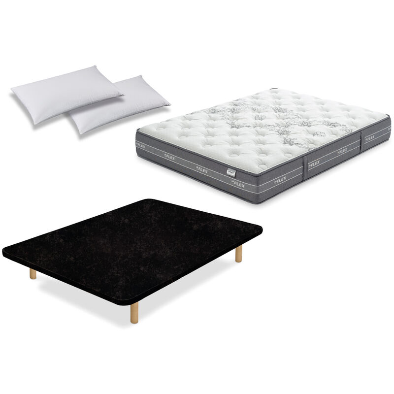 

PACK COLCHON NUBE VISCO 150x182 + BASE TAPIZADA REFORZADA NEGRO + 2 ALMOHADAS LIDER - Flex