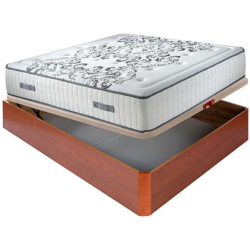 

Colchón muelles ensacados Queen 28 cm acogida gradual + Canapé abatible madera 3D transpirable altura 34 cm | 90x200cm - Cerezo