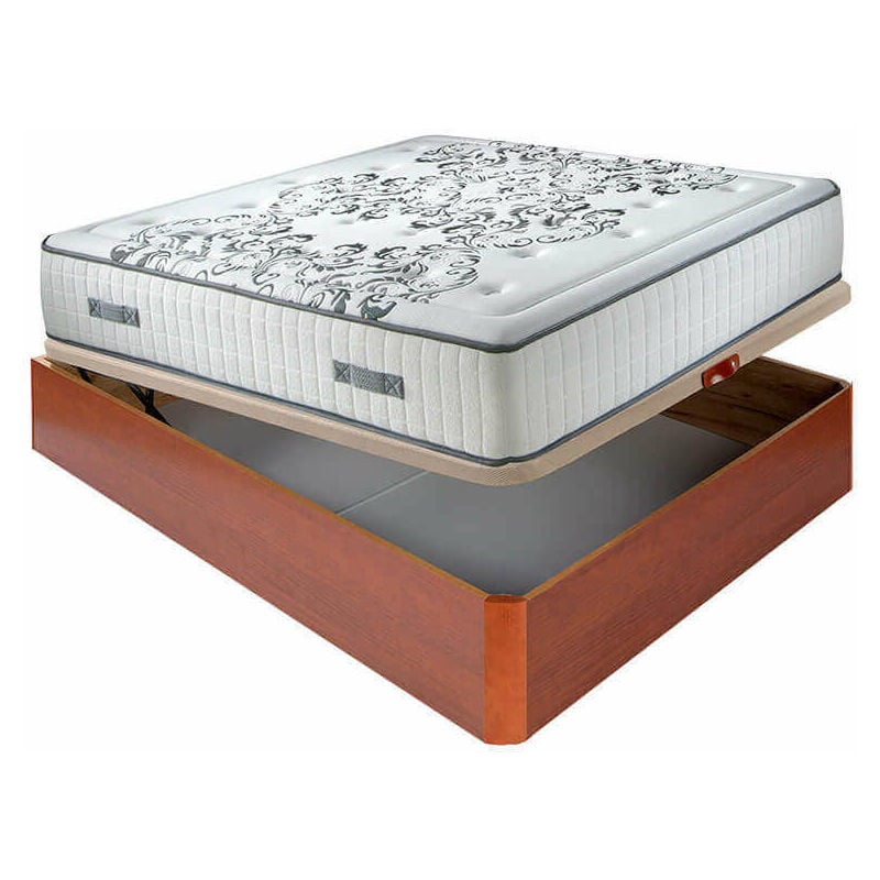 

Colchón muelles ensacados Queen 28 cm acogida gradual + Canapé abatible madera 3D transpirable altura 34 cm | 105x190cm - Cerezo