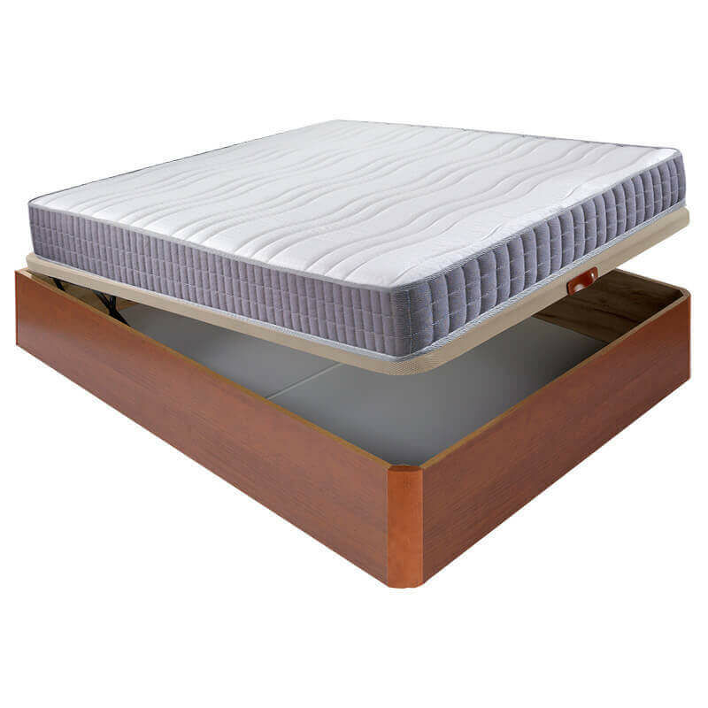 

Colchón visco Line 19 cm firmeza alta suavidad y económico + Canapé abatible madera 3D transpirable altura 34 cm | 105x190cm - Cerezo