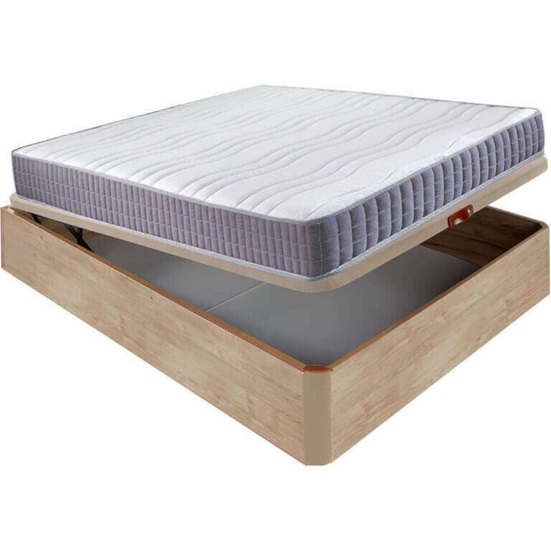 

Colchón visco Line 19 cm firmeza alta suavidad y económico + Canapé abatible madera 3D transpirable altura 34 cm | 105x190cm - Roble