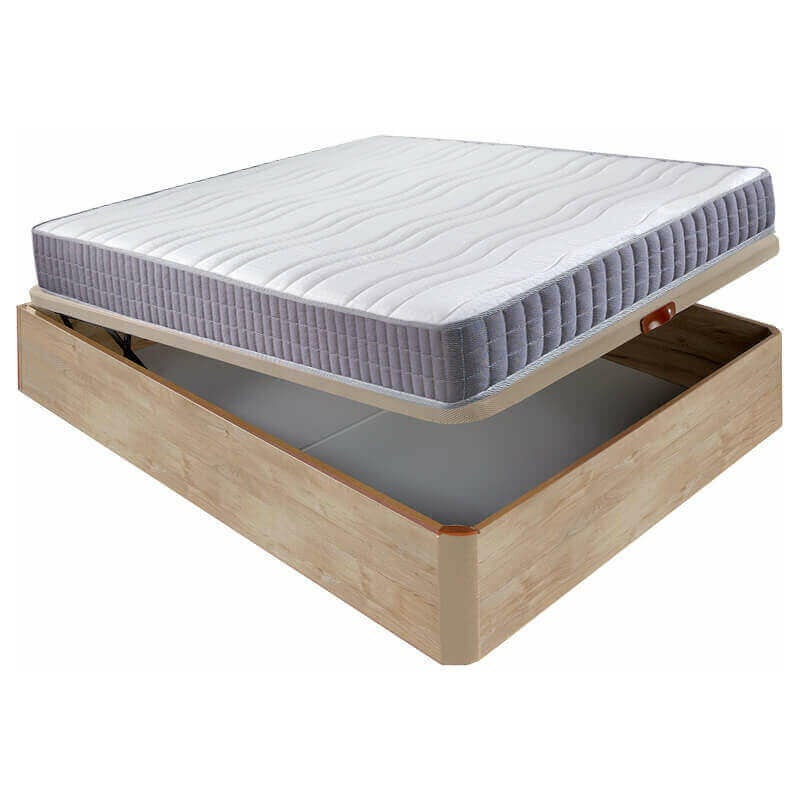 

Colchón visco Line 19 cm firmeza alta suavidad y económico + Canapé abatible madera 3D transpirable altura 34 cm | 160x200cm - Roble